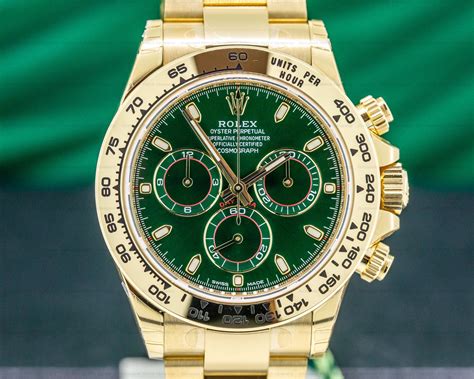 rolex daytona 18k yellow gold green dial|Rolex daytona with oysterflex strap.